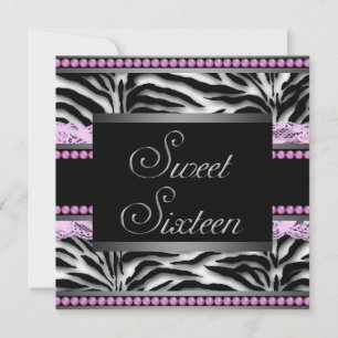 Rosa Svart Zebra Sweet 16-fest Inbjudningar