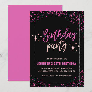 Rosa svarta 27-års inbjudningar Party Glam