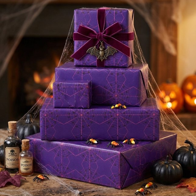 Rosa Svarta Änkan Spindelväv Konst Halloween Mönst Presentpapper (Skapare uppladdad)