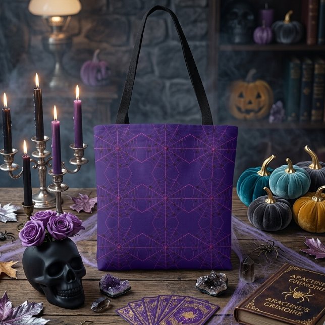 Rosa Svarta Änkan Spindelväv Konst Halloween Mönst Tygkasse (Skapare uppladdad)