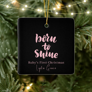 Rosa & Svarta Babyen Jul Born till Shine Julgransprydnad Keramik