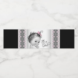 Rosa svarta babyflickas vattenflasketiketter vattenflaskor etikett