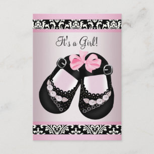 Rosa svarta damastskor Baby Girl Shower RSVP Inbjudningar