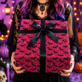 Rosa & Svarta Fladdermöss Halloween Mönster Presentpapper