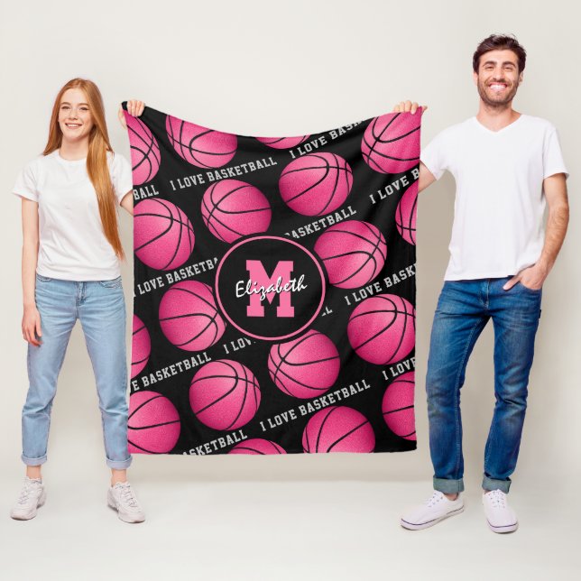 rosa svarta flickor sportrum i kärlek basketboll fleecefilt (På plats)