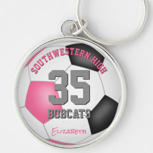 rosa svarta flickor, sportsoccertantal (jersey num rund silverfärgad nyckelring