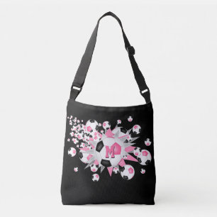 Rosa svarta fotbollar stjärnor med monogrammet axelväska