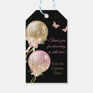 Rosa svarta guld ballonger Baby Shower Presentetikett