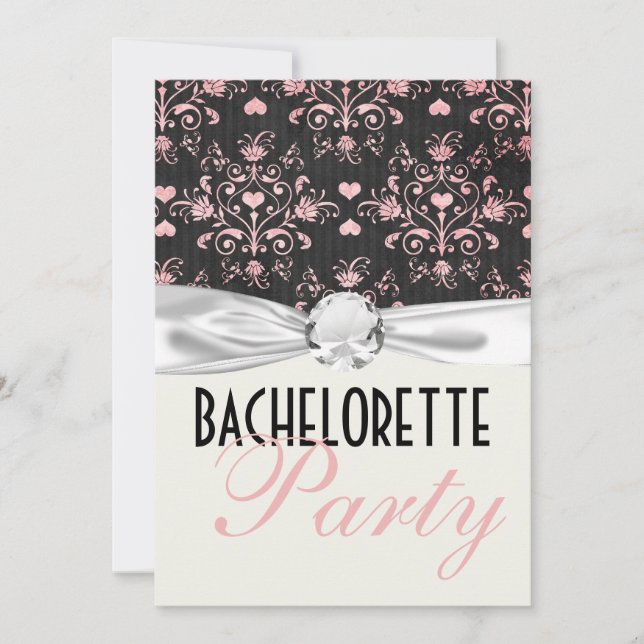 rosa svarta hjärtan-dammsugare bachelorette-fest inbjudningar (Framsida)