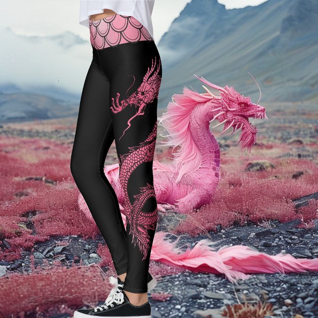 Rosa svarta iriserande fjäll kinesisk drake leggings (Skapare uppladdad)