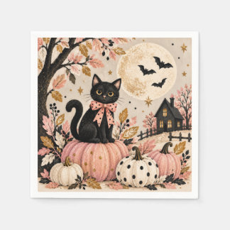 Rosa svarta katt Halloween-fest servetter
