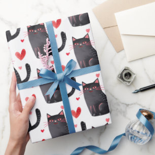 Rosa Svarta katter Hearts Birthday Presentpapper