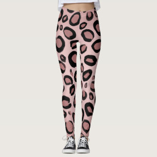 Rosa & svarta målade gepard leopard tryck fläckar leggings