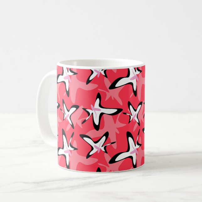 Rosa svarta moderna abstrakta blommor kaffemugg (Framsida vänster)