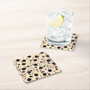 Rosa & Svarta Polka Prickar Glam Muster Underlägg Papper Kvadrat