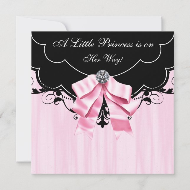 Rosa svarta prinsessa baby shower inbjudningar (Framsida)