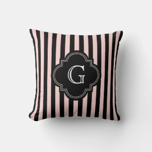  Rosa, Svarta Rand Mönster Monogram Kudde