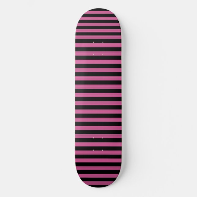 Rosa svarta randiga mönster mini skateboard bräda 18,5 cm (Framsida)
