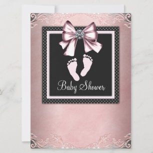 Rosa Svarta Rosa Fotspår Baby Shower Inbjudningar
