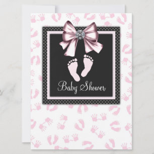 Rosa Svarta Rosa Fotspår Baby Shower Inbjudningar