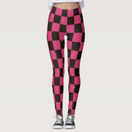 Rosa & Svarta Rutiga Leggings Med Stjärnor