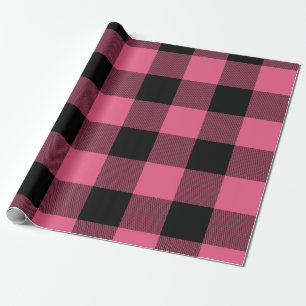 Rosa & Svarta Rutiga Rutor Buffalo Plaid Presentpapper