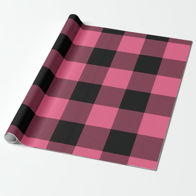 Rosa & Svarta Rutiga Rutor Buffalo Plaid Presentpapper (Utrullad)