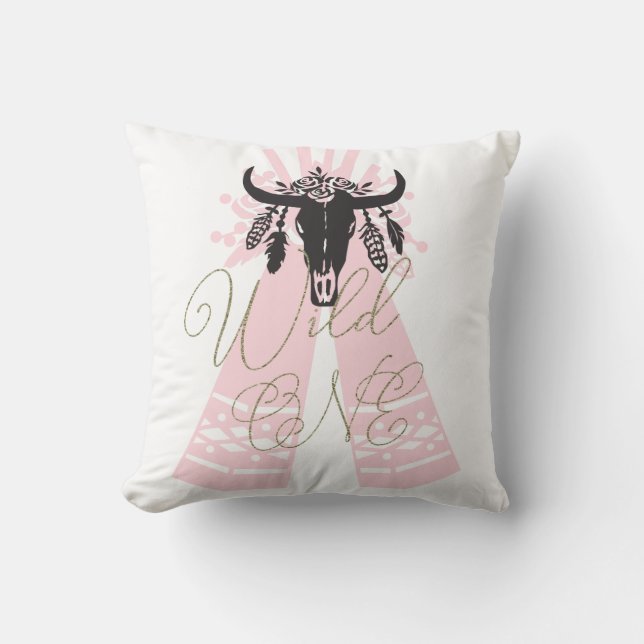 Rosa & Svarta Tältpilar Boho Chic Vild ONE Kudde (Framsida)