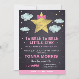 Rosa svarta tavlan lilla stjärna baby shower inbju inbjudningar
