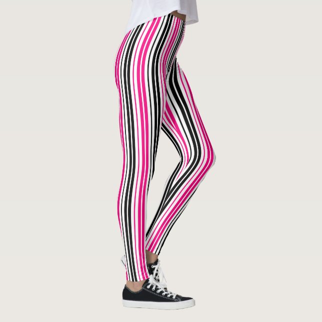 Rosa svarta vita ränder Mönsterdesign  Leggings (Höger)