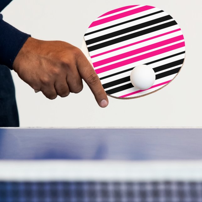 Rosa svarta vita ränder Mönsterdesign  Pingisracket (Insitu)