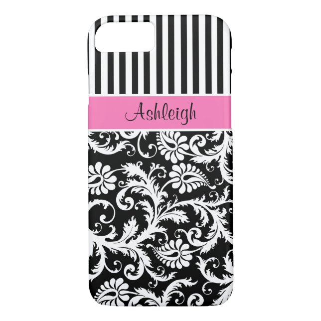 Rosa, Svarta, Vitstripad Damask iPhone 7 Fodral Case-Mate iPhone Skal (Baksida)