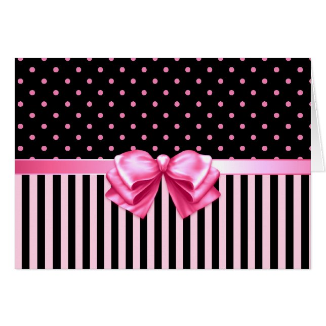 Rosa- & svartpolka dots/randar OBS kort (Framsidan Horizontal)