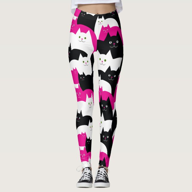 Rosa svartvita kattungar leggings (Framsida)