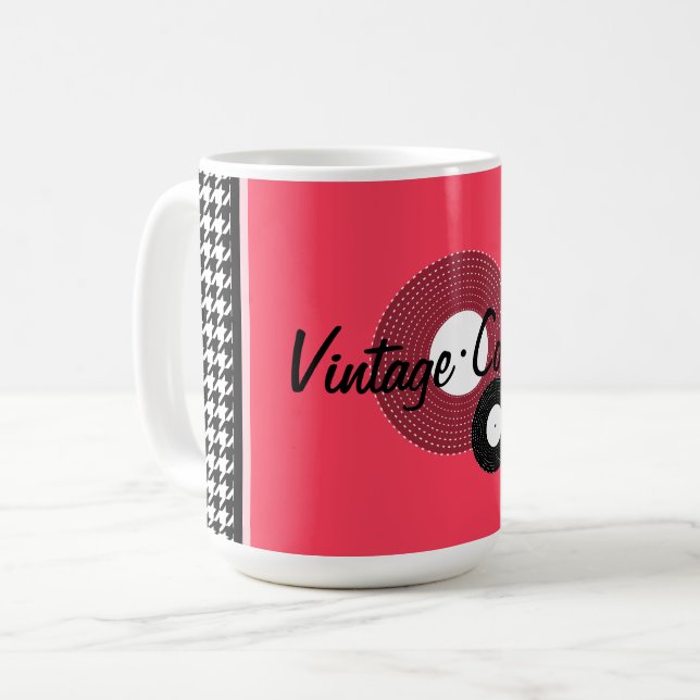 Rosa, svartvitt 1950-tal kaffemugg (Framsida vänster)