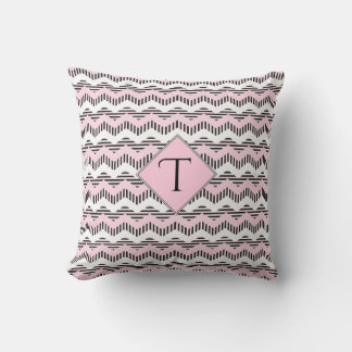 Rosa, svartvitt, Anpassningsbar Monogram Kudde