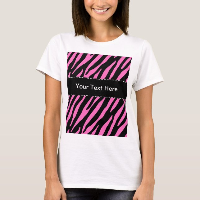 Rosa- & svartzebra ränder; Djurt tryck Tee (Framsida)