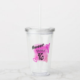 Rosa Sweet 16 Airbrush Estetisk med Krona Överst Take Away Mugg