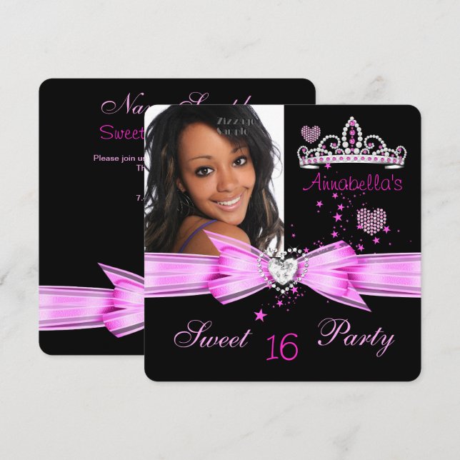 Rosa Sweet 16 Birthday Diamond Tiara Photo 2 Inbjudningar (Fram/baksida)