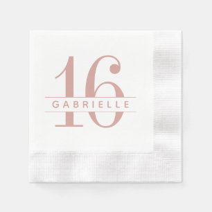 Rosa Sweet 16 Birthday Monogram Namn Pappersservett