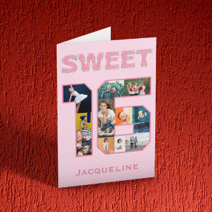 Rosa Sweet 16 Birthday Photo Card Kort