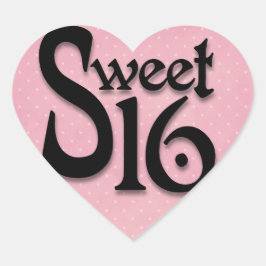 Rosa Sweet 16 Birthday Stickers Hjärtformat Klistermärke