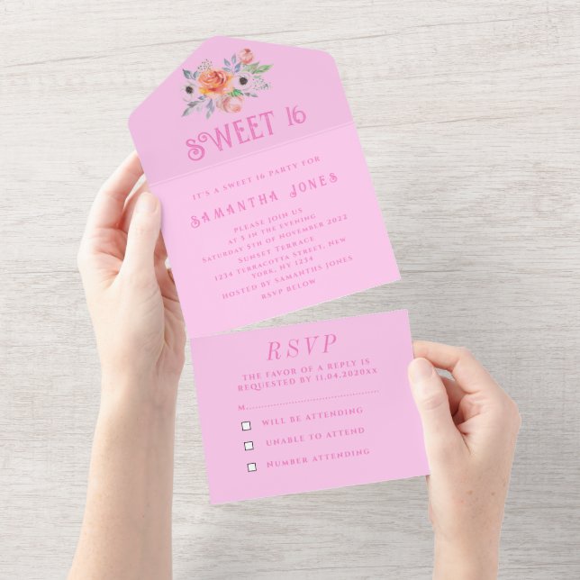 Rosa Sweet 16 Blommigt Sexton Girly Elegant (Avrivbar del)