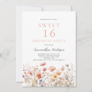 Rosa Sweet 16 Blommigtar Birthday Inbjudningar