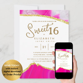 Rosa SWEET 16 Dagens moderna Elegant-budget Inbjudningar