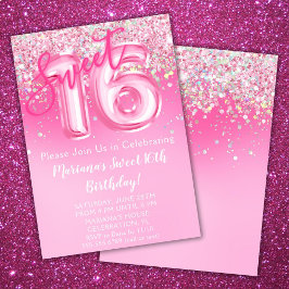 Rosa Sweet 16:e födelsedagsinbjudan Rosa Glitter Inbjudningar