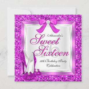 Rosa Sweet 16-fest Sweet Sixteen Silverglitter Inbjudningar