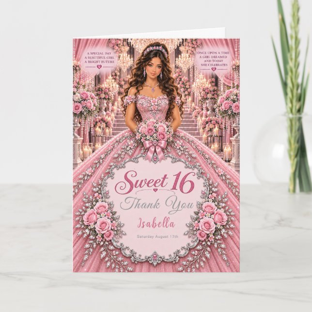 Rosa Sweet 16-fest Tack Kort (Framsida)