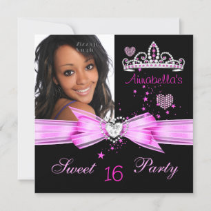 Rosa Sweet 16 Födelsedags Diamant Tiara Foto 2 Inbjudningar