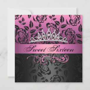 Rosa Sweet 16 Princess Tiara Birthday bjudande Inbjudningar